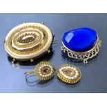 Antique Jewellery to include a pendant spinner, a mourning brooch and a single drop seed pearl