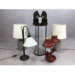 Various modern interiors pieces to include lamps, sculptures of horses and a small tin topped table