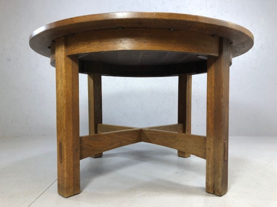 Circular Arts and Crafts heavy oak dining table by STICKLEY BROTHERS with four legs and cross - Image 3 of 5