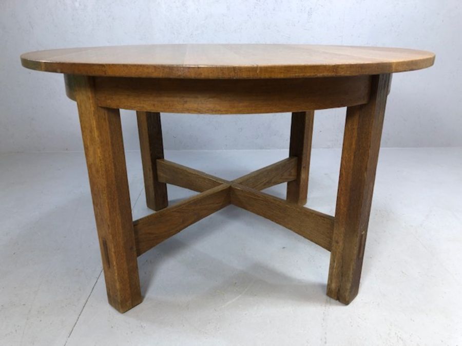 Circular Arts and Crafts heavy oak dining table by STICKLEY BROTHERS with four legs and cross - Image 2 of 5