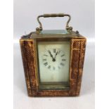 Antique Brass Carriage Clock, the clock with SF movement, white enamel face with Roman dial,