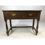 Dark wood console table with two drawers and original handles, approx. 99cm x 48cm x 76cm tall
