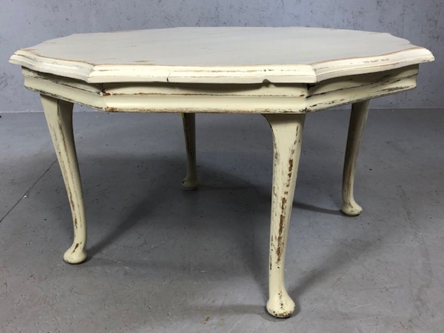 Octagonal small coffee table with distressed paint effect, approx 75cm x 75cm x 40cm tall - Image 2 of 3