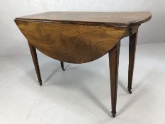 Drop leaf pembroke table with tapering legs on castors with single drawer, approx 108cm in length