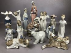 Good collection of Lladro and Nao ceramic figurines, 15 in total, to include praying nun, angels,