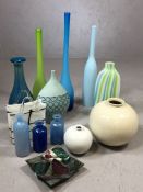 Modern interiors: Collection of modern coloured glassware, approx 13 pieces