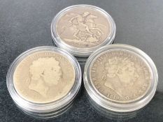 Three silver Crown coins to include 1895 & 1819