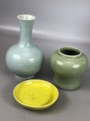 Chinese Celadon green glazed vase with Quianlong stamp to base, approx 19cm in height, a further