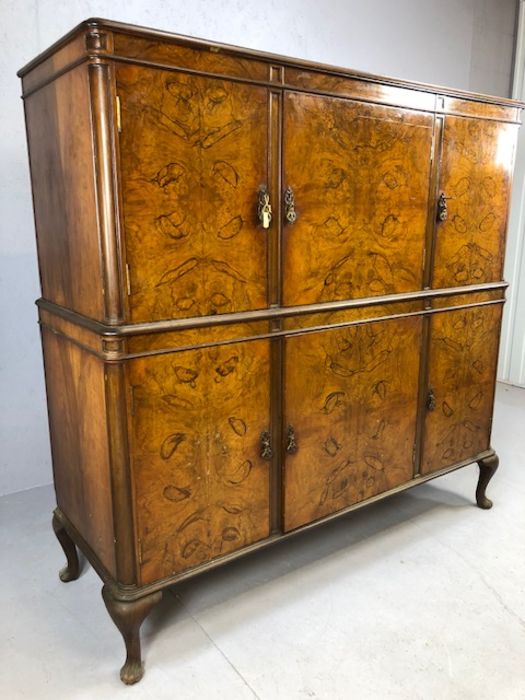 Large walnut drinks cabinet by maker S. &. H. Jewell, London, with three cupboards over and three - Image 6 of 6