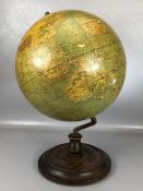 Philips' 14 inch vintage terrestrial globe, raised on turned wooden base (A/F)