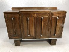 Art Deco sideboard with chrome features, large cupboard to centre and two side cupboards, approx