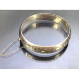 Silver Christening Bangle with safety chain approx 6cm in diameter