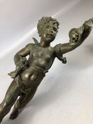 Bronzed winged Cherub on Plinth approx 48cm tall