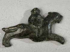 Bronze artefact: an applique depicting Bacchus riding on the back of a panther, possibly Roman in