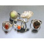Collection of 5 various silver rings set with various stones of a vintage style