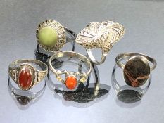 Collection of 5 various silver rings set with various stones of a vintage style