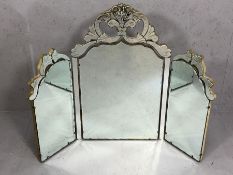 Venetian style triptych dressing table mirror with decorative bevelled edging and acanthus leaf
