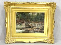 G Ogilvy Reid RSA (Scottish 1851-1928): Oil on canvas of Scottish river scene. Canvas size approx 40