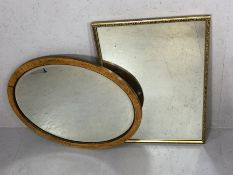 Oak oval framed bevel edged mirror and an oblong gilt framed mirror, oval approx 80cm x 62cm