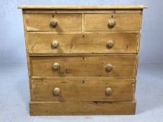 Antique pine chest of five drawers, approx 96cm x 46cm x 93cm tall