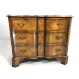 Serpentine fronted chest of three drawers with original handles, approx 85cm x 50cm x 74cm tall