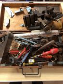 Collection of tools to include chisels, plane and carpenters box