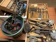 Four boxes of various tools to include chisels, G Clamps, files etc