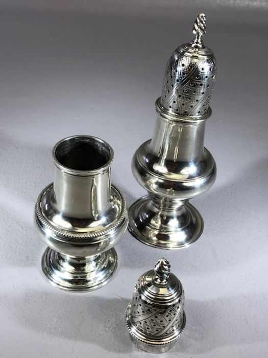 Two Similar Hallmarked Victorian sugar shakers marks for London 1760 & 1769 the largest approx 13cm - Image 3 of 6