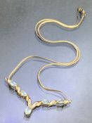 9ct Gold chain & Pendant set with Blue Aquamarine gemstones and diamonds