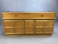 Mid Century NATHAN Sideboard with two drawers, two cupboards and pull out drinks drawer to centre,