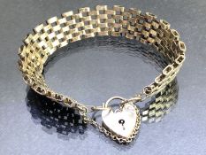 Silver Gate Link Bracelet with Silver Heart shaped Lock and safety chain