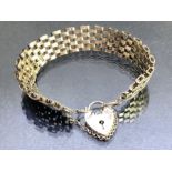 Silver Gate Link Bracelet with Silver Heart shaped Lock and safety chain