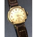 9ct Gold Watch on leather strap by AVIA 15 jewels
