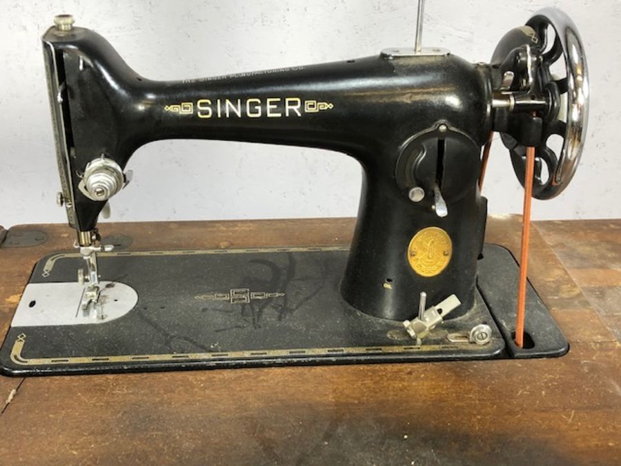 Original Singer sewing machine in wooden sewing cabinet with treadle, and one other - Image 2 of 5