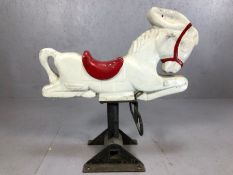 Original American vintage child's fairground ride in the form of a white horse by maker 'Gametime