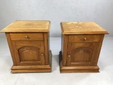 Two pine bedsides with single drawers and cupboards under