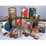 Large collection of French vintage reclaimed items to include nine oil cans by Elf and Disal,