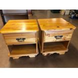 Pair of pine bedside tables, each approx 47cm x 44cm x 48cm tall