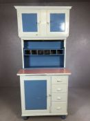 Vintage painted kitchen freestanding unit with drawers, cupboards and pigeon holes, approx 89cm x