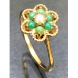 Daisy style 9ct Gold ring set with precious stones size 'N'