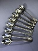 Collection of eight silver hallmarked teaspoons total weight approx 107g
