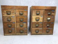 Industrial salvage: pair of eight drawer chests with original metal cup handles, each approx 60cm