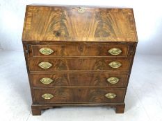 Antique bureau with four drawers and fall front writing slope revealing pigeon holes, approx 92cm