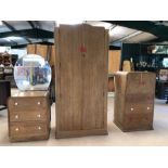 Mid Century light wood bedroom suite consisting of single wardrobe, small chest of three drawers
