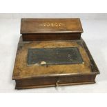 Small antique writing slope with inlaid detailing, leather slope, compartments/letter rack to top,