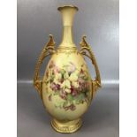 Royal Worcester blush porcelain two handle vase, shape 1936, gilt highlighted with flower sprays