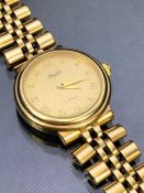 SOUDE INTERNATIONAL; a ladies' vintage 9ct gold wristwatch, on 9ct gold bracelet total weight 33.2g