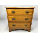Small satinwood chest of three drawers, approx 77cm x 45cm x 78cm tall