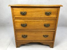 Small satinwood chest of three drawers, approx 77cm x 45cm x 78cm tall