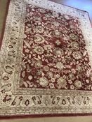 Very large Chinese wool pink ground rug, approx 360cm x 450cm